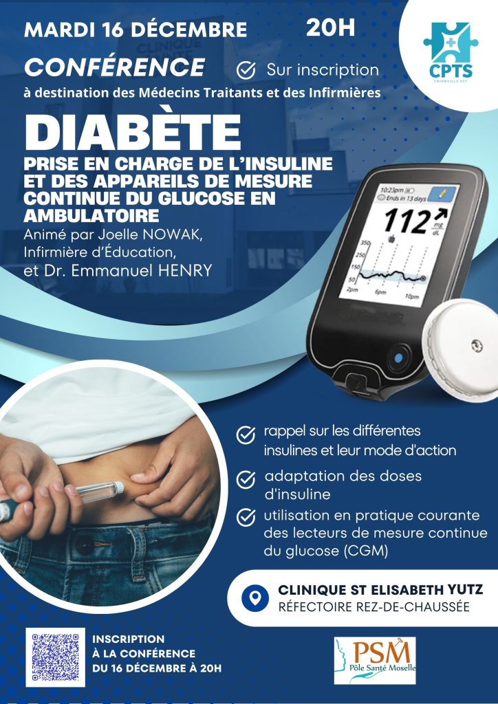 Affiche de la conférence sur la prise en charge du diabète et de l’insulinothérapie, organisée par la CPTS Thionville Est à destination des médecins traitants et des infirmières