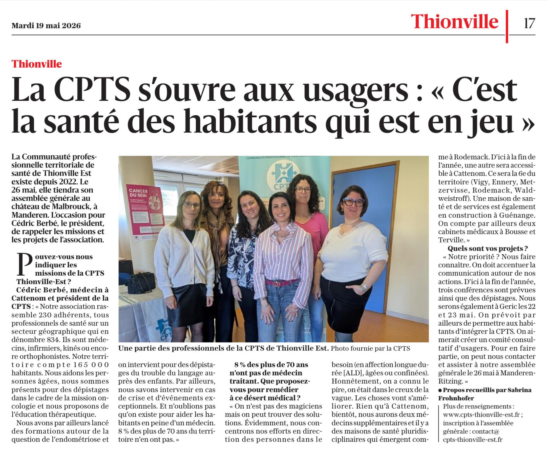 Professionnelles de santé de la CPTS Thionville Est lors de l'annonce de l'ouverture de la gouvernance aux représentants d'usagers